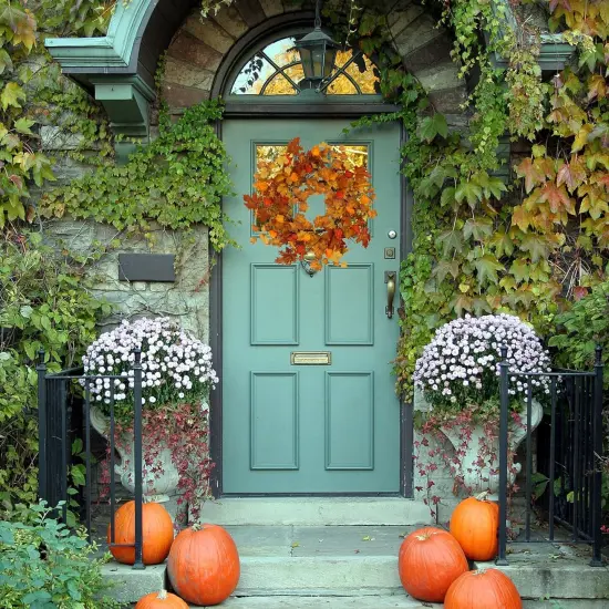 22 inch Artificial Fall Wreath - Orange Cape Gooseberry {2}