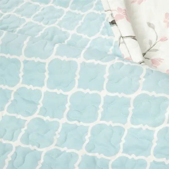 Full Queen Floral Birds Quilt Set 3 Piece Reversible Bedding {4}