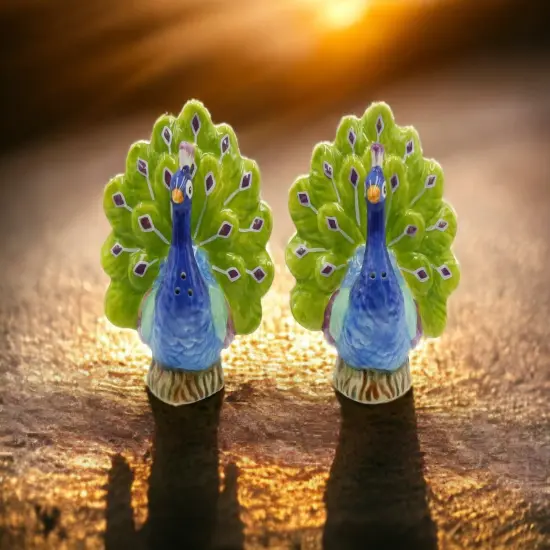 Hand Painted Ceramic Blue Peacock Salt And Pepper Shakers, Home D&eacute;cor, Gift for Her, Gift for Mom, Kitchen D&eacute;cor, Birdwatcher Gift {2}