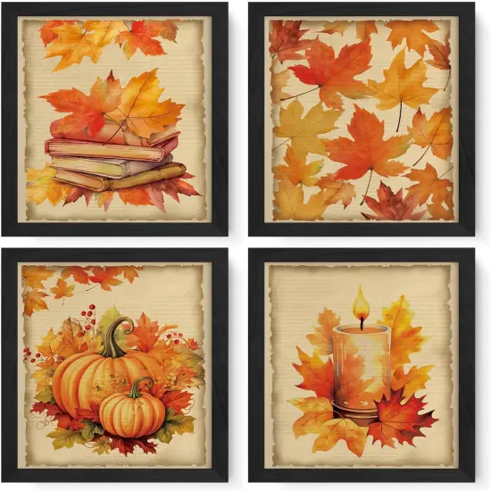 Vintage Fall Wall Art Decor Pumpkin Maple Leaves Posters Wall Decor {1}