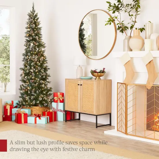 Pencil Christmas Tree Slim Frosted Tree with 250 Lights & Foldable Stand for Space Saving Holiday Decor White Lights {4}