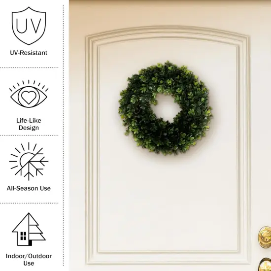 12-Inch Boxwood Wreath - Round UV Resistant Artificial Spring, Summer, Fall, or Winter Wreath - Indoor/Outdoor Wreaths for Front Door {4}