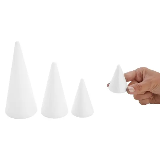 Bright Creations 16 Pack Foam Cones for Crafts - 4 Assorted Sizes for Trees, Holiday Decorations - Handmade Gnomes (White, 2.2-6 in) {4}