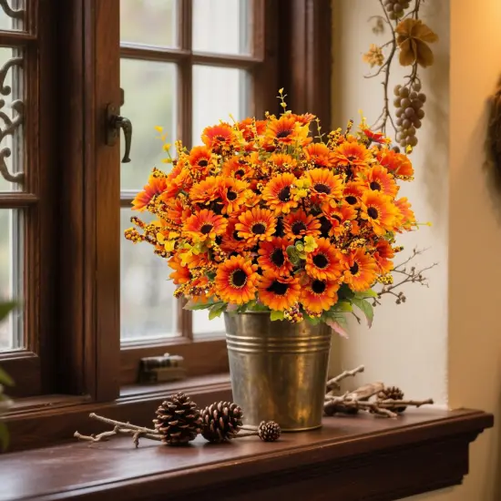 4 Bundles Fake Mums Floral Arrangement Centerpiece {3}