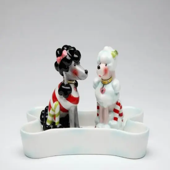 Ceramic Poodle Dogs Salt & Pepper in Bone Tray, Home D&eacute;cor, Gift for Her, Gift for Mom, Kitchen D&eacute;cor, Dog Lover Gift, Pet Loss Gift {2}