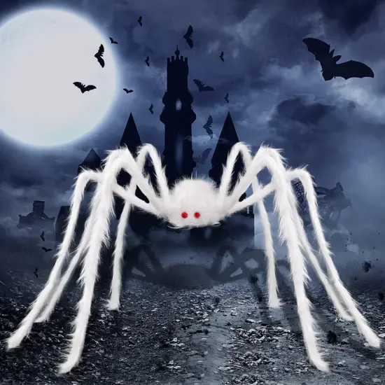 Giant Halloween Hairy Spider - 1PC White {1}