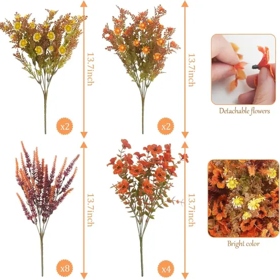 16PCS Fall Artificial Flowers - Orange Mums {2}