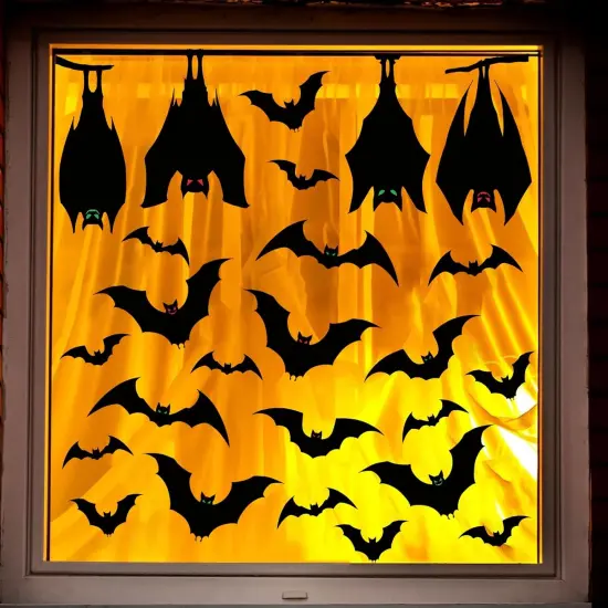 6 Sheets Large Scary Bats Silhouette Window Stickers {1}