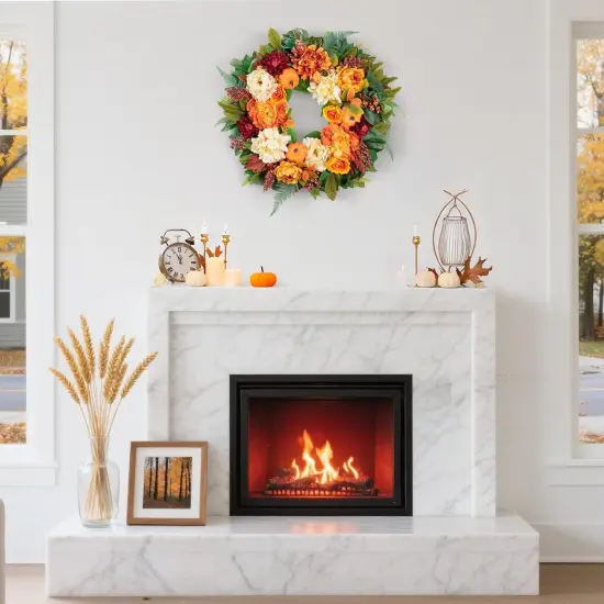 24 Inch Fall Wreaths with Pumpkins, Maple Leaves & Peonies {4}