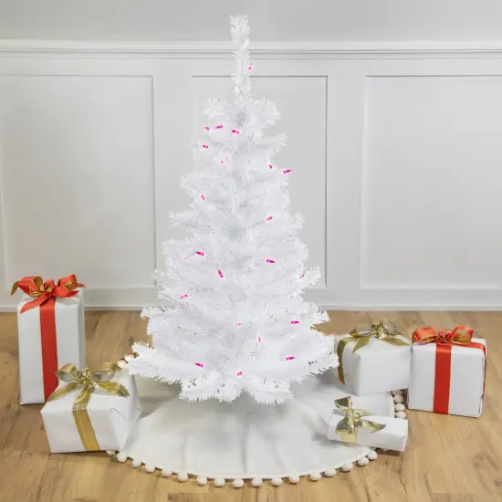 Northlight Pre-Lit Slim Woodbury White Pine Artificial Christmas Tree - 3' - Pink Lights {1}