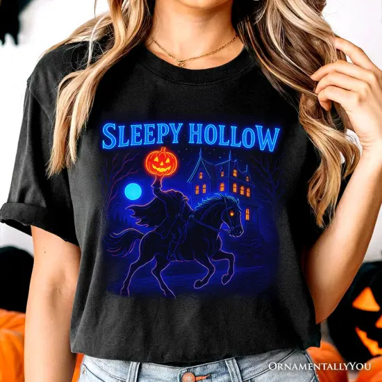 Sleepy Hollow Headless Horseman T-Shirt, Neon Retro Halloween Tee for Spooky Season {6}