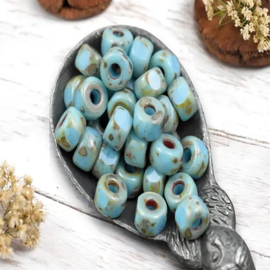 20g 3 Cut Blue Turquoise Travertine 2/0 Matubo Beads {1}