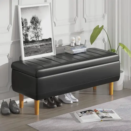 Modern Faux Leather Bedroom Bench with Storage Compartment {4}