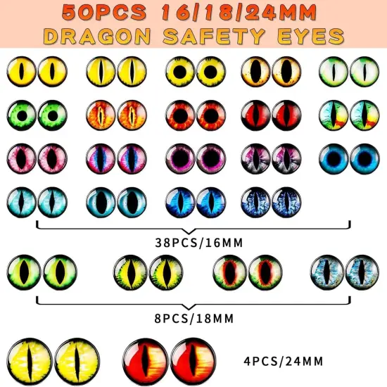 50pcs 16/18/24mm Safety Eyes for Amigurumi with Washer {2}