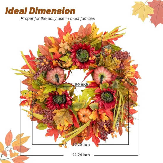 24 Inch Artificial Fall Autumn Maple Leaves Wreath {2}