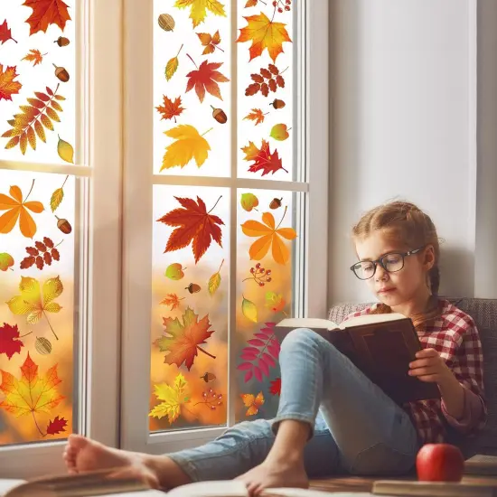 216 Pcs Fall Window Clings Stickers Fall Window Decorations {4}