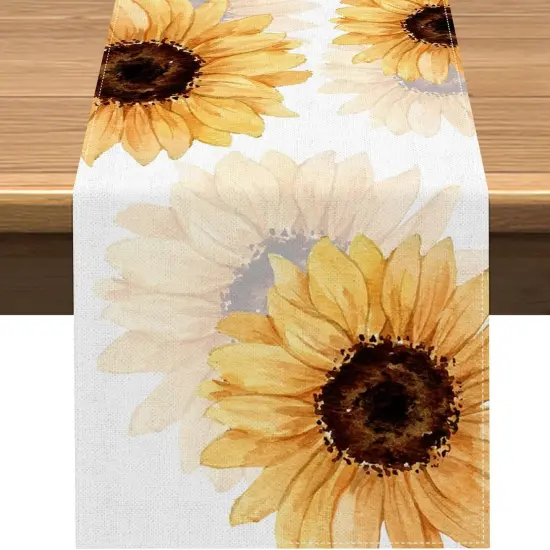 Sunflower Table Runner Linen Fall Rustic Kitchen Dining Home Summer {1}