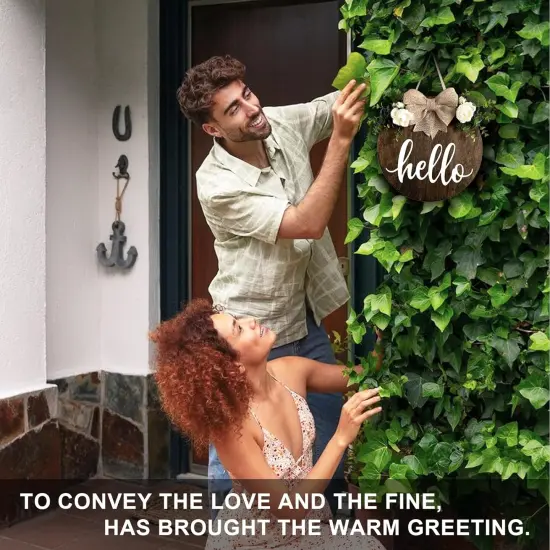 MayAvenue Welcome Sign - Rustic Round Wood Door Hanging {4}