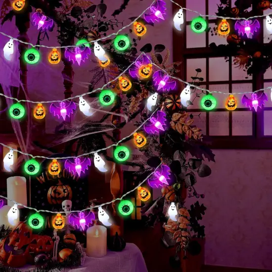 Pumpkin Bat Ghost Eyeball - Halloween Lights String {4}