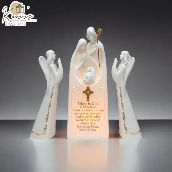 Ceramic 2 Angels With Holy Family Night Light-Glory to God, Home D&eacute;cor, Religious D&eacute;cor, Religious Gift, Church D&eacute;cor, Baptism Gift {1}