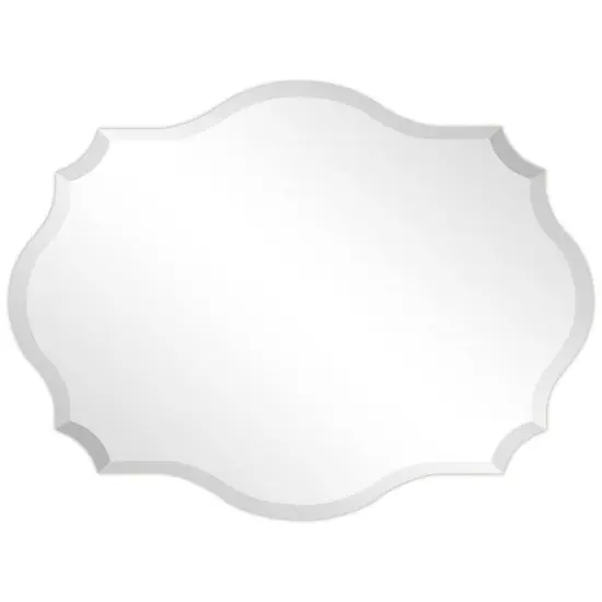 White Beveled Frameless Accent Mirror with Scalloped Corners and Curved Edges {3}