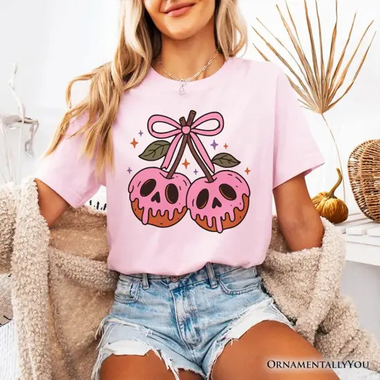 Sweet and Spooky Poison Cherries Halloween T-Shirt, Coquette Skulls Tee {2}