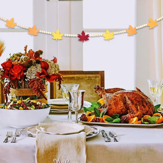 4.2 FT Autumn Wooden Beads Garland with Maple Leaf Charms {4}