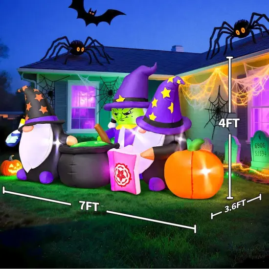 7FT Halloween Inflatable LED Decoration - Pumpkin Witches Gnomes Refine Poison {5}