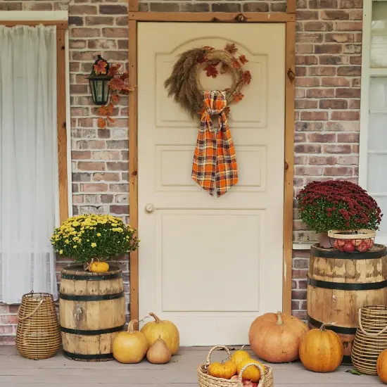 Autumn Buffalo Plaid Cotton Wreath Sash for Front Door Fall Wreaths {3}