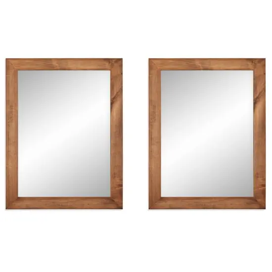 Natural Brown Wood Wall-Mounted Mirror Set with Distressed Frame 2-Piece {1}