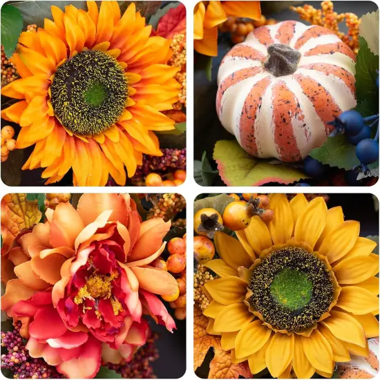 24 Inch Fall Autumn Wreath with Pumpkins {3}