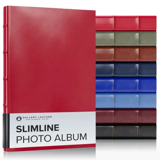 Gallery Leather Slimline Photo Album 4x6-3 Ring Binder, 60 Pages for 120 Photos, Fillable, Can Fit 4x6 Photos, Handcrafted - 11.75 x 8.0 " Camden Red {1}