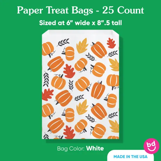 Big Dot of Happiness Fall Pumpkin Paper Treat Bags, Individual Candy Snack Favors, Greaseproof White Sandwich Cookie Bags - 25 Count {5}