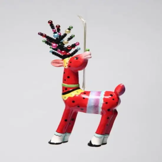 Ceramic Dotted Red Reindeer with Beaded Antlers, Home D&eacute;cor, Gift for Her, Gift for Mom, Kitchen D&eacute;cor, Christmas D&eacute;cor {3}