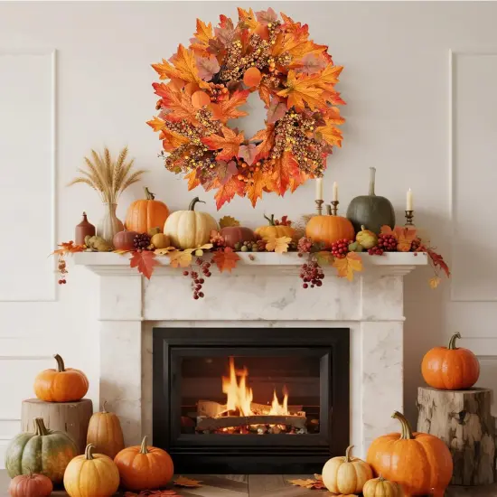 19 Inch Artificial Fall Wreath with Berry Branches {4}