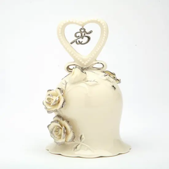 Hand Crafted Ceramic Ivory Rose Bell with Silver Accents-25th Anniversary, Anniversary D&eacute;cor, Anniversary Gift {3}