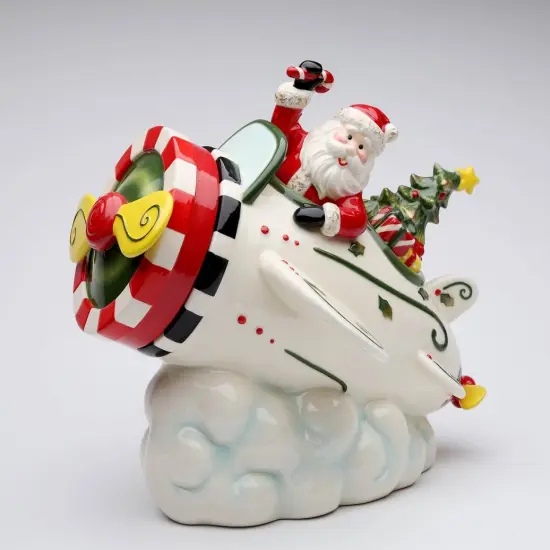 Ceramic Santa With Airplane Cookie Jar, Home D&eacute;cor, Gift for Pilot, Gift for Her, Gift for Mom, Kitchen D&eacute;cor, Christmas D&eacute;cor {2}