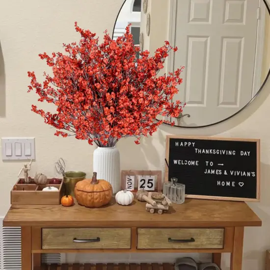 15 Pcs Babys Breath Artificial Flowers (Orange Red) {2}