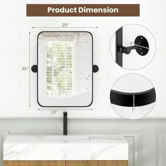 Black Metal Framed Wall Mirror 30x22" with Adjustable Tilt and Safety Film {5}