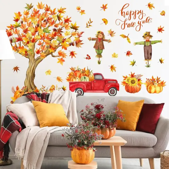 Fall Maple Leaves Wall Decals Tree Scarecrow Pumpkin Truck {3}