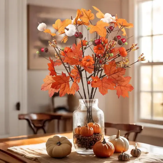 8PCS 16'' Fall Stems with Berry - Yellow Orange Red {3}