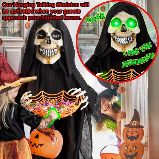 Halloween Hanging Animated Skeleton Ghost Decoration with Sound {2}