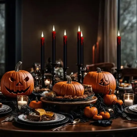 4-Pack Black Flameless Taper Candles &ndash; LED Halloween Decor with Remote & Timer, Battery Operated {3}