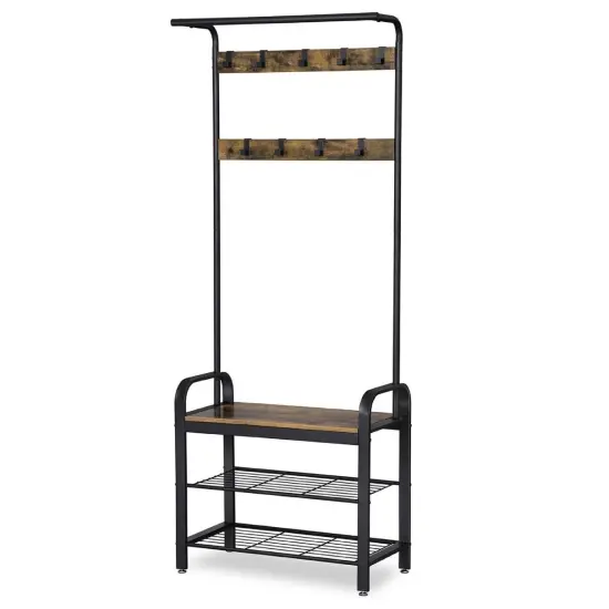 Entryway Modern Industrial Style Hall Tree Coat Rack Shoe Storage Bench {1}