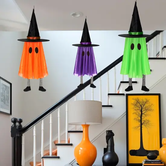 3 Packs Hanging Ghost Halloween Decor with String Lights {4}