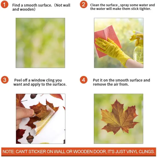 216pcs Maple Window Clings 6 Sheets Fall Leaves Assorted Maple Oak Leaves {4}