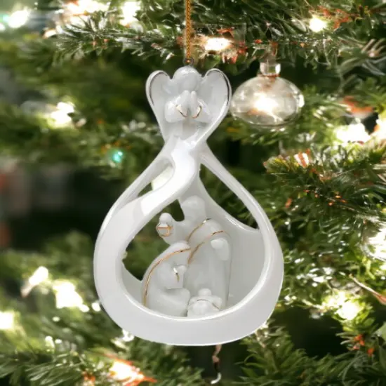 Ceramic Angel Watching Over Holy Family Nativity Ornament, Home D&eacute;cor, Religious D&eacute;cor, Religious Gift, Church D&eacute;cor, Baptism Gift {2}