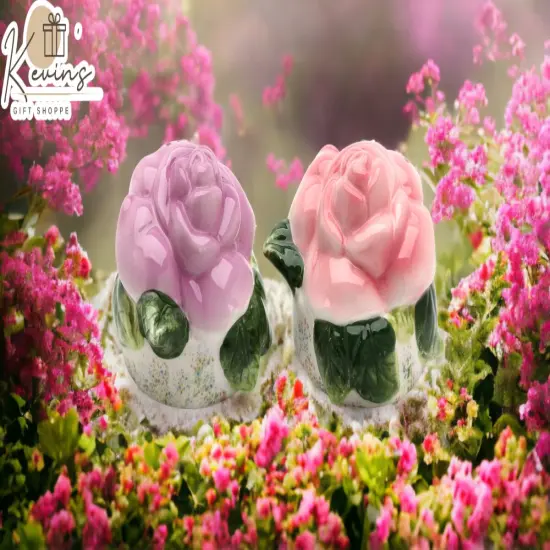 Hand Painted Ceramic Pink And Purple Rose Flower Salt & Pepper Shakers, Home D&eacute;cor, Gift for Her, Gift for Mom, Kitchen D&eacute;cor {1}