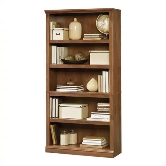 Solid Wood 5 Shelf Bookcase in Medium Brown Oak Finish with Adjustable Shelves and Easy Assembly {1}