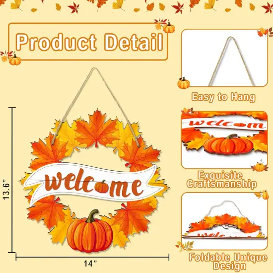 Fall Wreaths for Front Door Decor Foldable Welcome Sign Autumn Thanksgiving Harvest Hanging Decorations for Home Porch Wall {3}